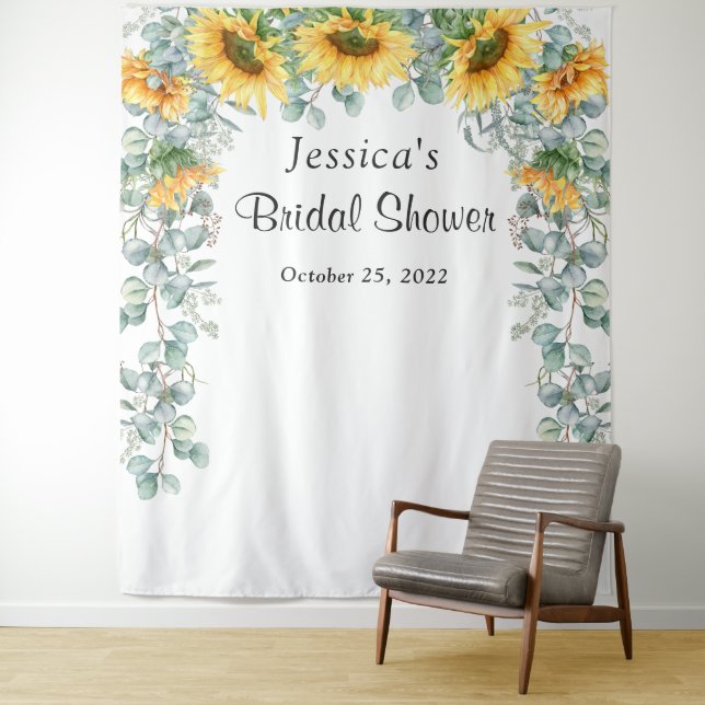 Tenture Fond de photobooth de mariage tournesol eucalyptus (En situation)