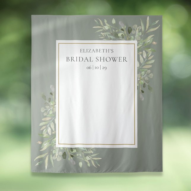 Tenture Fond de photographie de mariage avec feuillage ver (Sage Green Foliage Bridal Shower Photo Backdrop)