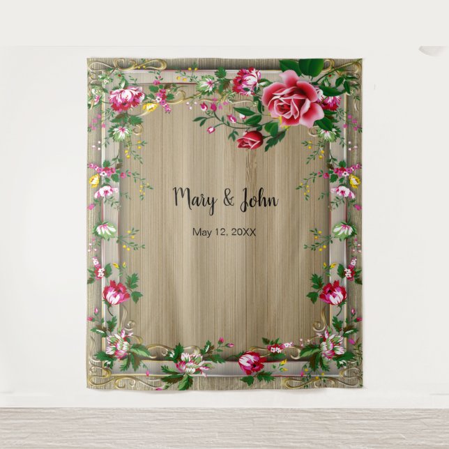 Tenture Fond de photographie de mariage avec roses rouges  (Devant)