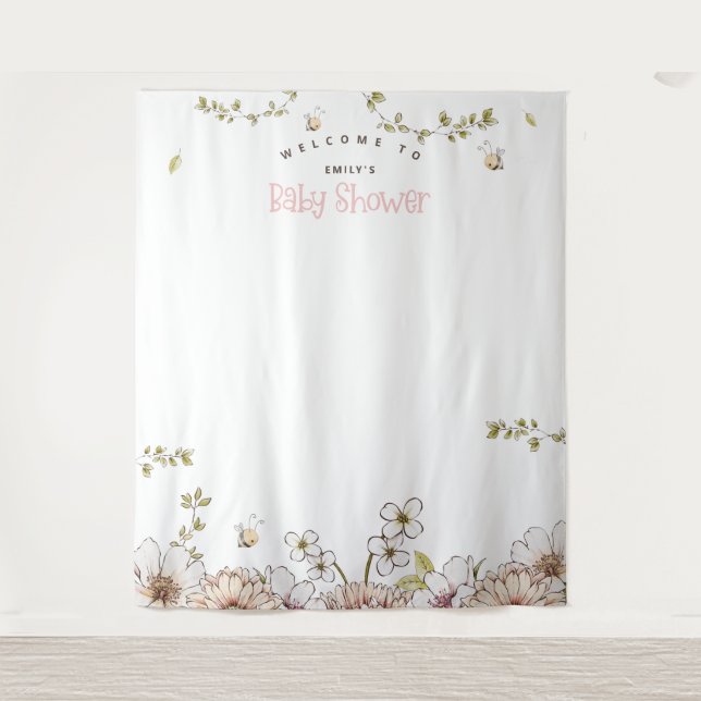 Tenture Fond de photographie floral abeille rose pour Baby (Devant)
