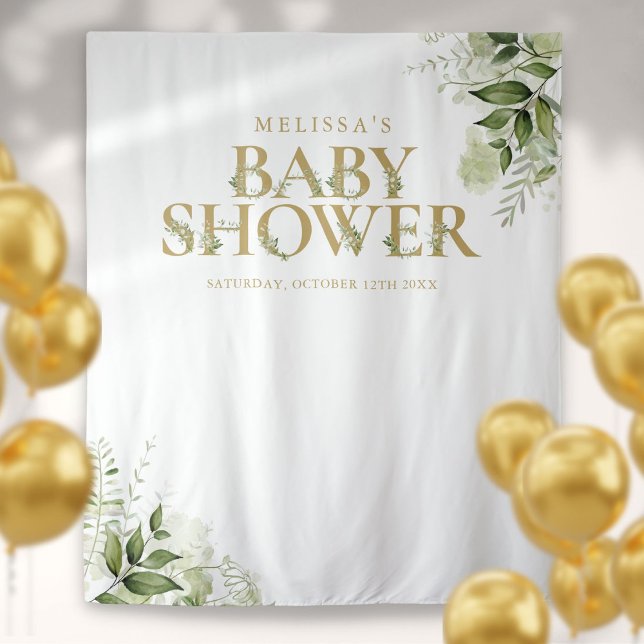 Tenture Fond de Photographie pour Baby Shower Greenery Gol (Greenery Gold Baby Shower Photo Backdrop)