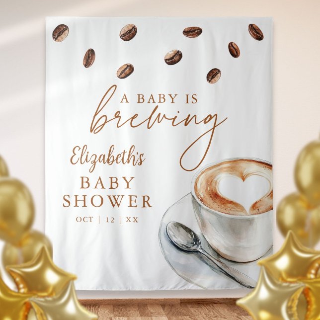 Tenture Fond de photographie pour Baby Shower sur le thème (Coffee Brewing Baby Shower Photo Backdrop)