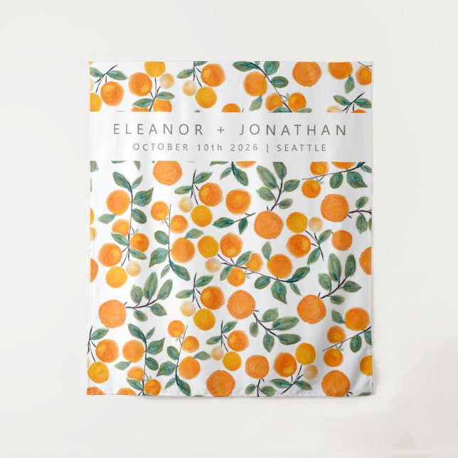 Tenture Fond de photomaton à l'aquarelle orange Citrus (Devant)