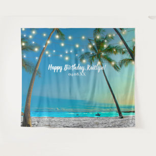 Tenture Fond de photomaton d'anniversaire avec palmiers de