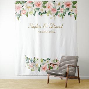 Tenture Fond de photomaton de mariage à fleurs roses éléga
