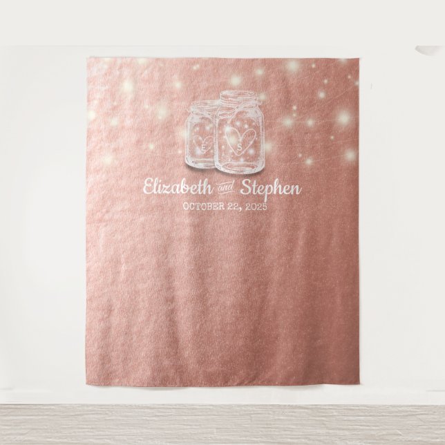 Tenture Fond de photomaton de mariage bocal mason rose gol (Devant)