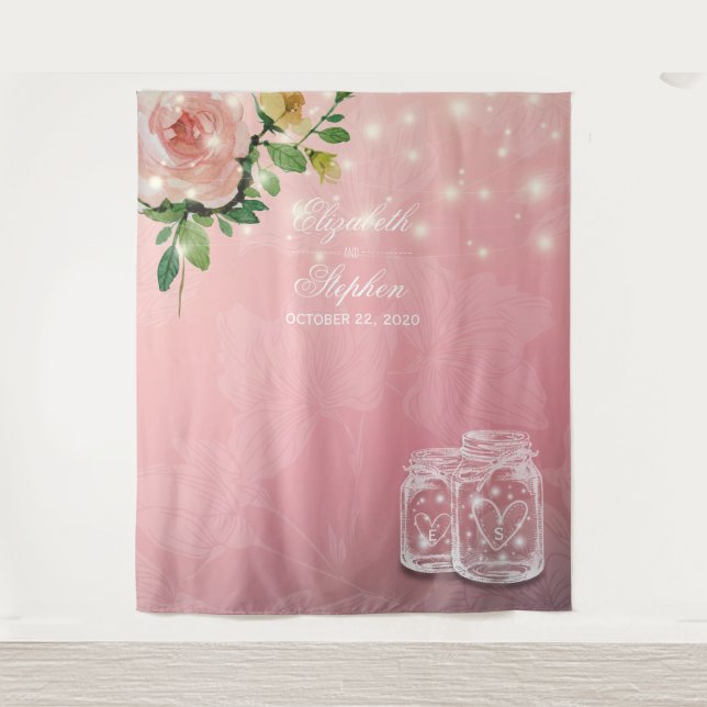 Tenture Fond de photomaton de mariage Chic Fleur Jar Mason (Devant)