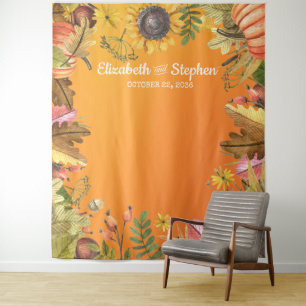 Tenture Fond de photomaton de mariage citrouille feuilles 