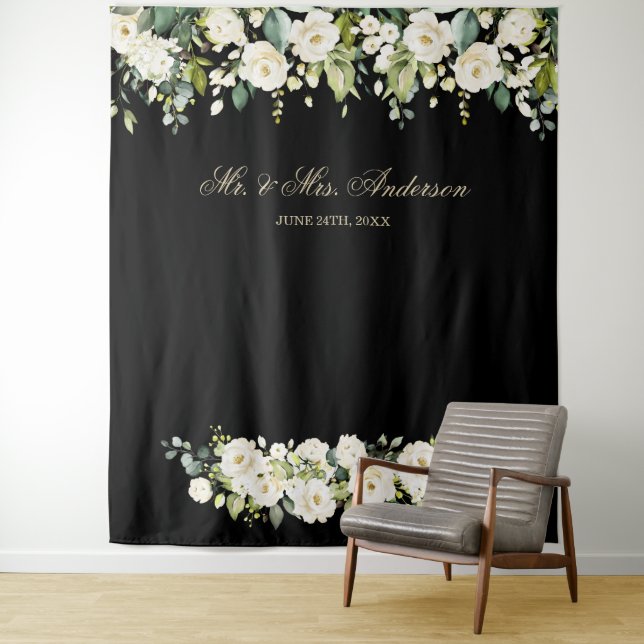 Tenture Fond de photomaton de mariage Fleurs Blanches sur  (En situation)