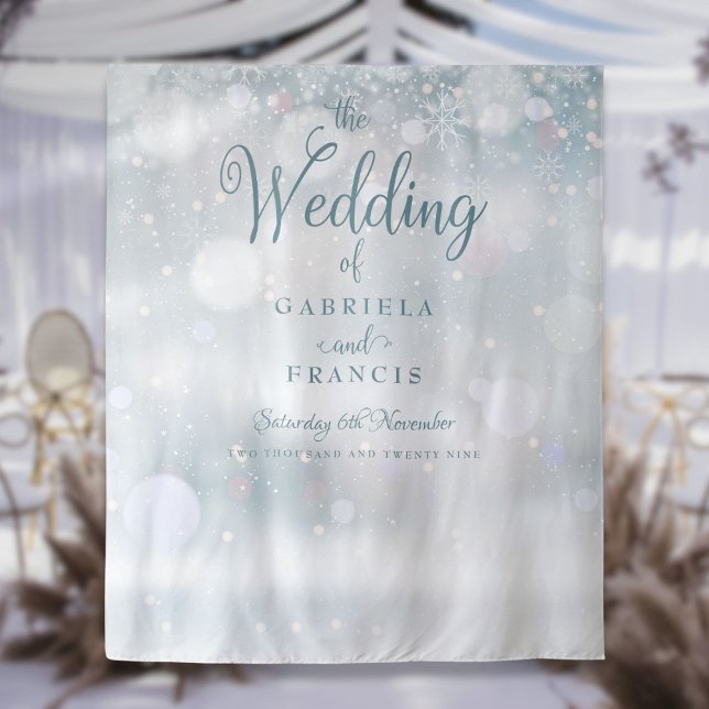 Tenture Fond de photomaton de mariage Flocons de neige d'h (Winter Snowflakes Wedding Photo Booth Backdrop)