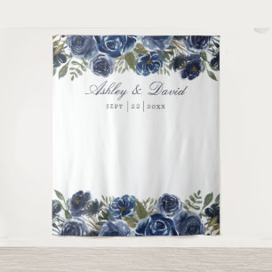 Tenture Fond de photomaton de mariage floral bleu marine