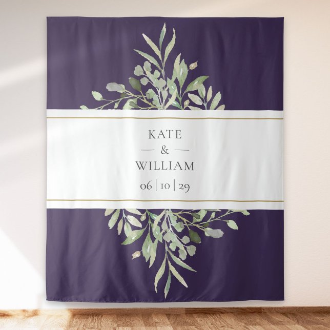 Tenture Fond de photomaton de mariage vert pourpre (Greenery Purple Wedding Photo Booth Backdrop)