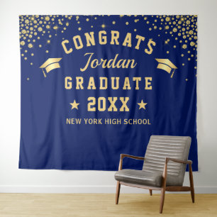 Tenture Fond de photomaton de remise de diplômes bleu mari