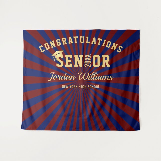 Tenture Fond de photomaton de remise de diplômes bleu or m (Devant (Horizontal))