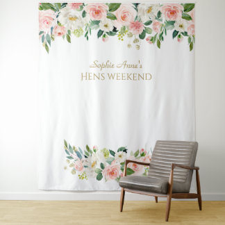 Tenture Fond de photomaton de week-end Poules Fleurs Roses