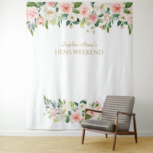 Tenture Fond de photomaton de week-end Poules Fleurs Roses (En situation)