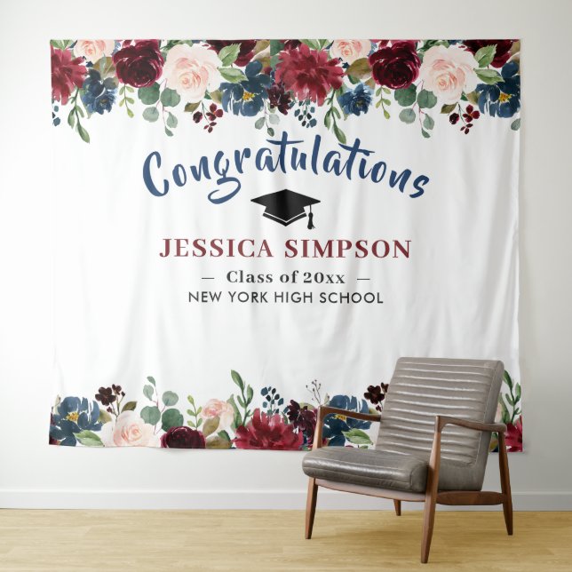 Tenture Fond de photomaton floral Burgundy Navy Blush (En situation (horizontale))
