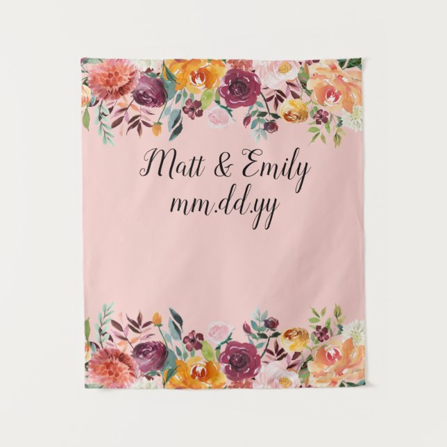 Tenture Fond de Photomaton Floral d'Automne Rose Toile de  (Devant)