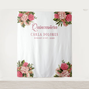 Tenture Fond de photomaton floral rose pour Quinceañera