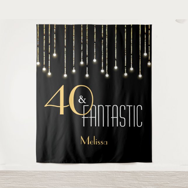 Tenture Fond de photomaton personnalisé noir or pour anniv (Devant)