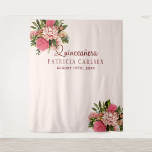 Tenture Fond de photomaton pour quinceañera avec fleurs ro