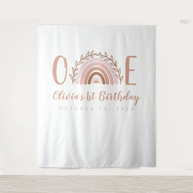Tenture Fond de premier anniversaire arc-en-ciel bohème te (Devant)