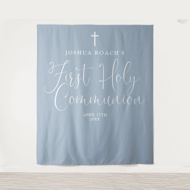 Tenture Fond de première communion élégant bleu poussiéreu (Devant)