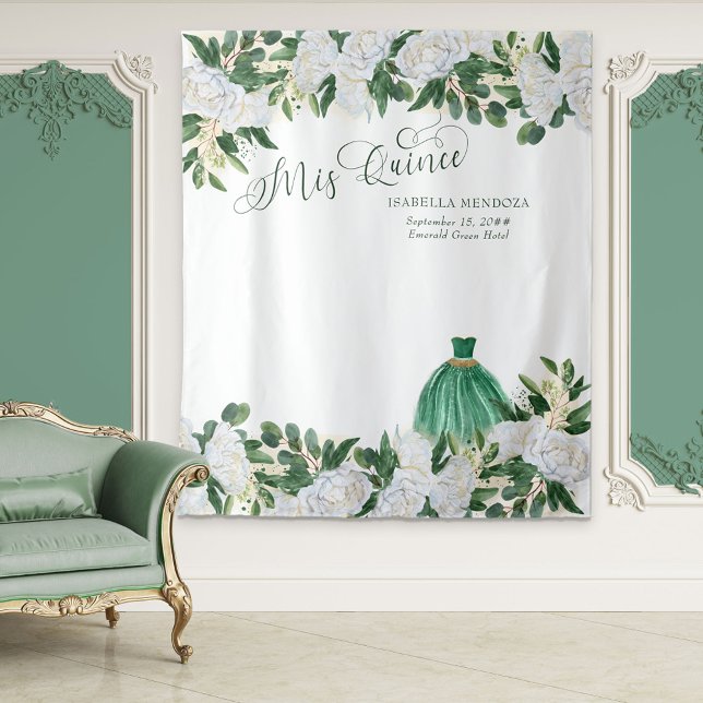 Tenture Fond de princesse de Quinceanera floral vert émera (Créateur téléchargé)