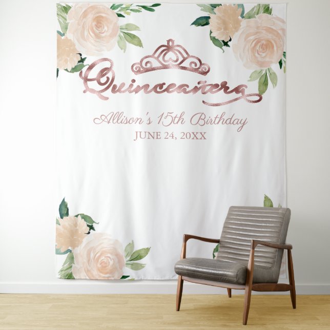 Tenture Fond de Quinceanera Floral Rouge (En situation)