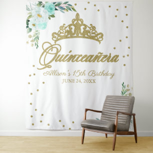 Tenture Fond de Quinceanera Floral Turquoise