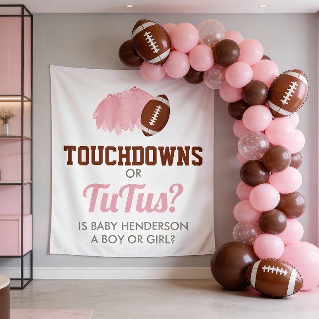 Tenture Fond de Révélation du Sexe Touchdowns ou Tutus (Touchdowns or Tutus Baby Gender Reveal Backdrop)