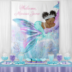 Tenture Fond de salle pour Baby Shower Sirène Afro Bannièr