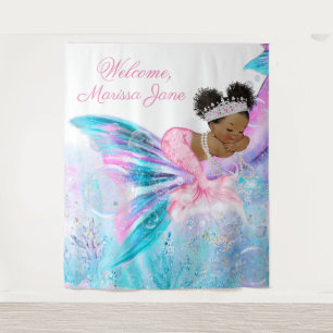 Tenture Fond de salle pour Baby Shower Sirène Afro Bannièr