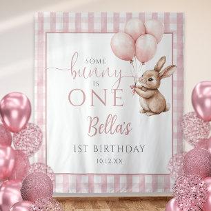Tenture Fond de scène anniversaire 1 an Ballons roses Lapi