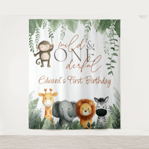 Tenture Fond de scène Anniversaire 1 an Jungle Sauvage et 