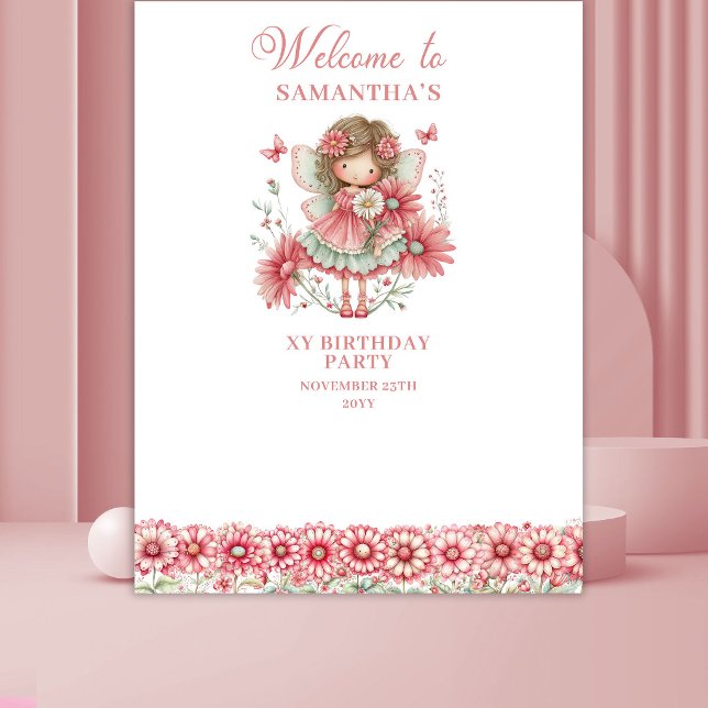 Tenture Fond de scène anniversaire 2 rose floral fée migno (Cute Whimsy Fairy Floral Pink 2nd Birthday Backdrop)