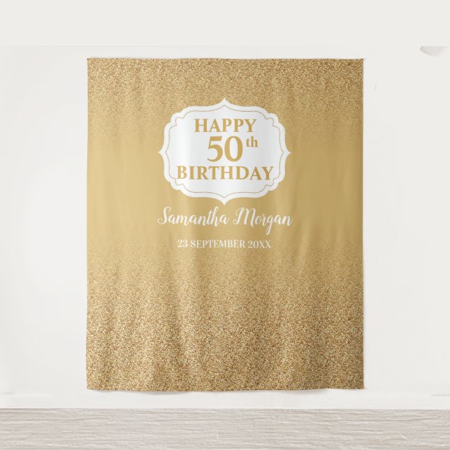 Tenture Fond de scène anniversaire ombré pailleté blanc et (Devant)