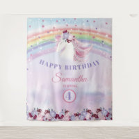 Fond de scène d'anniversaire licorne rose violet e
