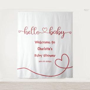 Tenture Fond de scène de baby shower minimaliste rouge cœu