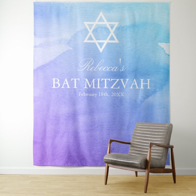 Tenture Fond de scène de Bat Mitzvah à l'aquarelle violet  (En situation)