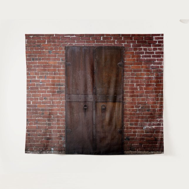 Tenture Fond de scène de fête avec porte en bois et brique (Devant (Horizontal))