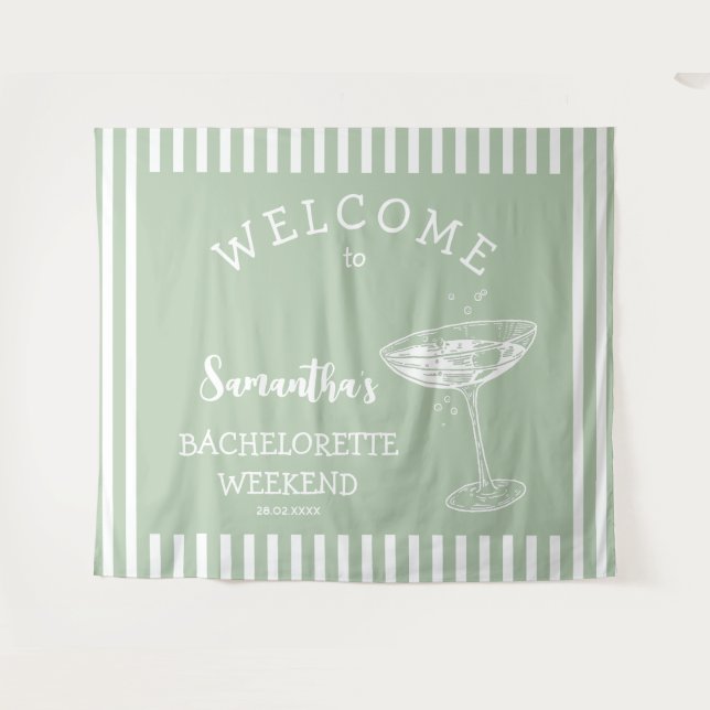 Tenture Fond de scène de fête de Bachelorette vert rétro m (Devant (Horizontal))