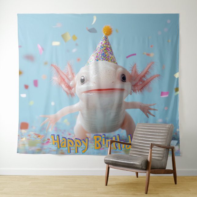 Tenture Fond de scène de fête de poissons axolotls Bannièr (En situation (horizontale))