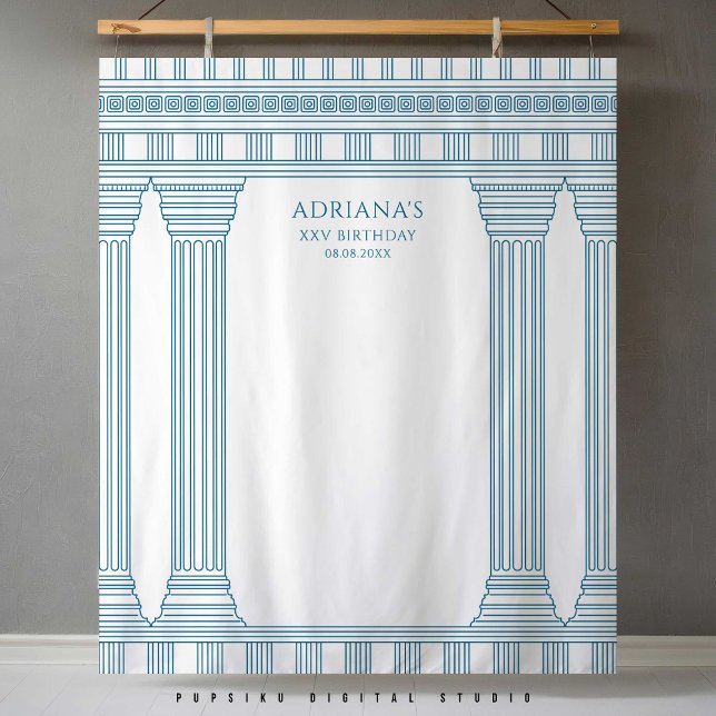 Tenture Fond de scène de fête grecque avec temple bleu (Créateur téléchargé)