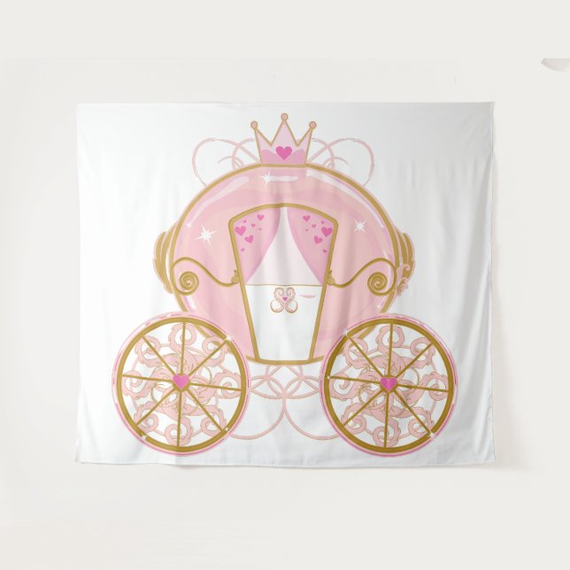 Tenture Fond de scène de fête rose et or Carrosse de la Pr (Devant (Horizontal))
