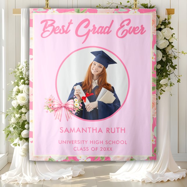 Tenture Fond de scène de graduation avec ruban de fleurs s (Créateur téléchargé)