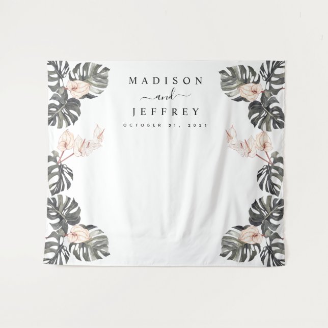 Tenture Fond de scène de mariage avec calla tropical pour  (Devant (Horizontal))