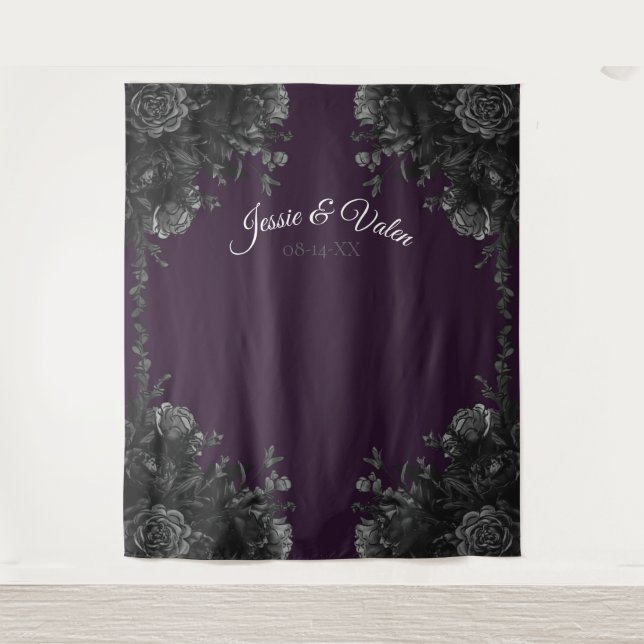 Tenture Fond de scène de mariage gothique Rose noire viole (Devant)