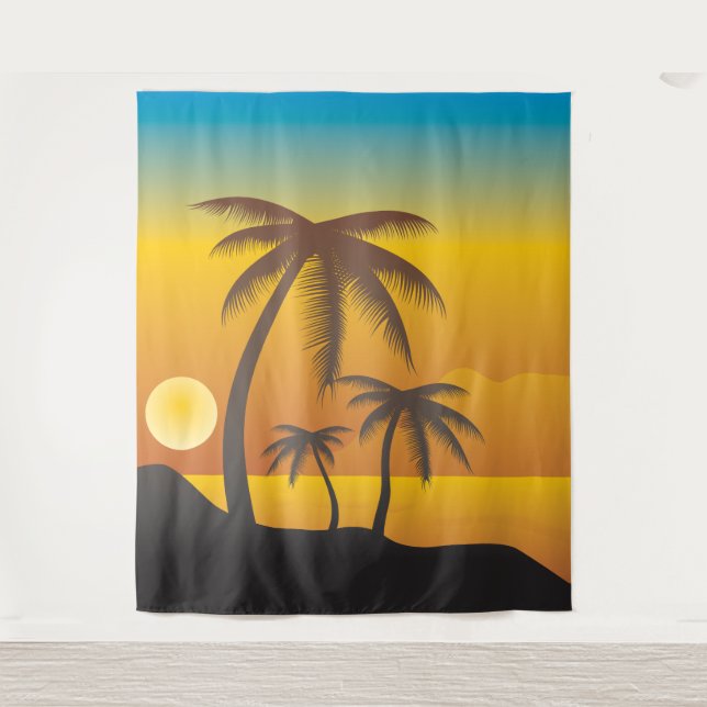 Tenture Fond de scène de plage tropicale avec palmiers (Devant)