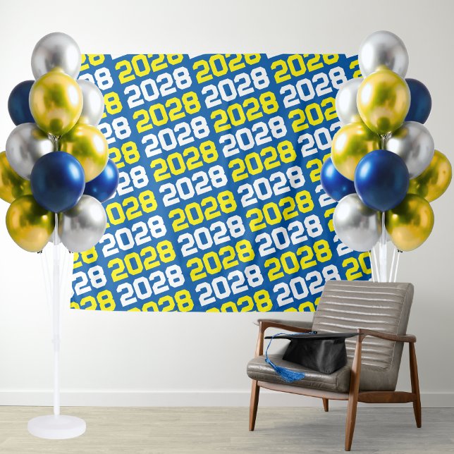 Tenture Fond de scène de remise de diplômes bleu et jaune  (Blue and Yellow Graduation Repeating Class Year Party Backdrop)